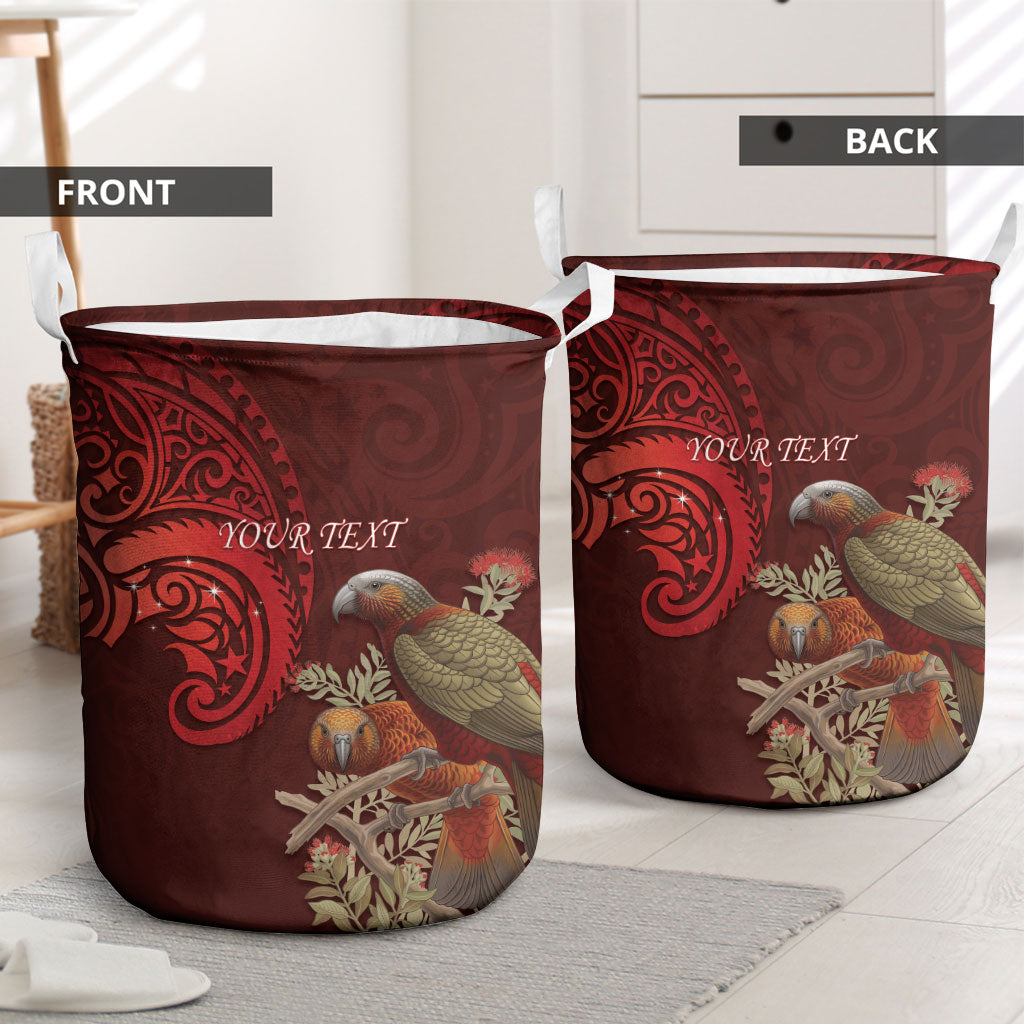 New Zealand Kaka Bird Personalised Laundry Basket Pohutukawa Matariki Maori Pattern