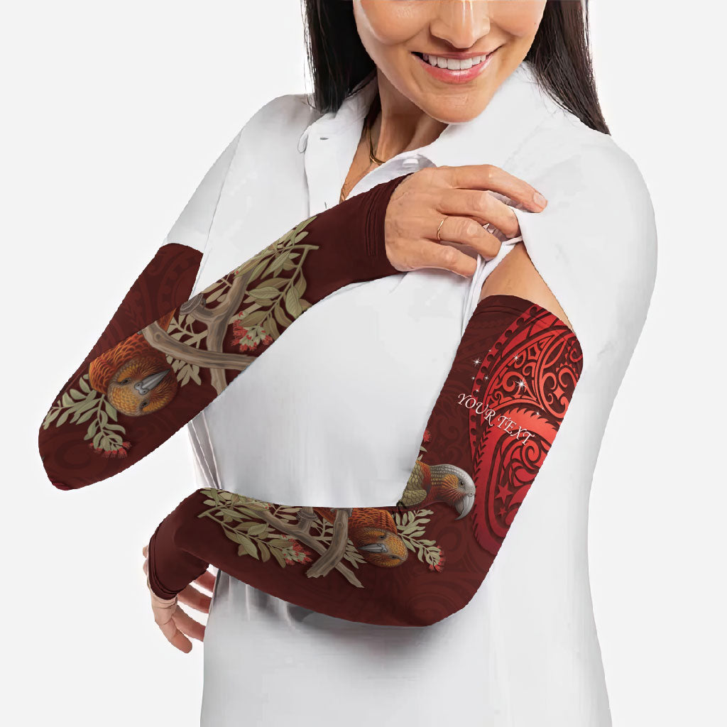 New Zealand Kaka Bird Personalised Arm Sleeves Pohutukawa Matariki Maori Pattern