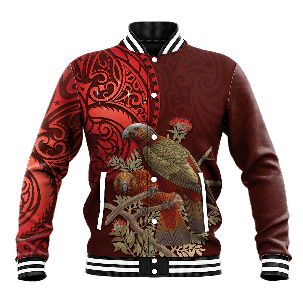 New Zealand Kaka Bird Personalised Baseball Jacket Pohutukawa Matariki Maori Pattern