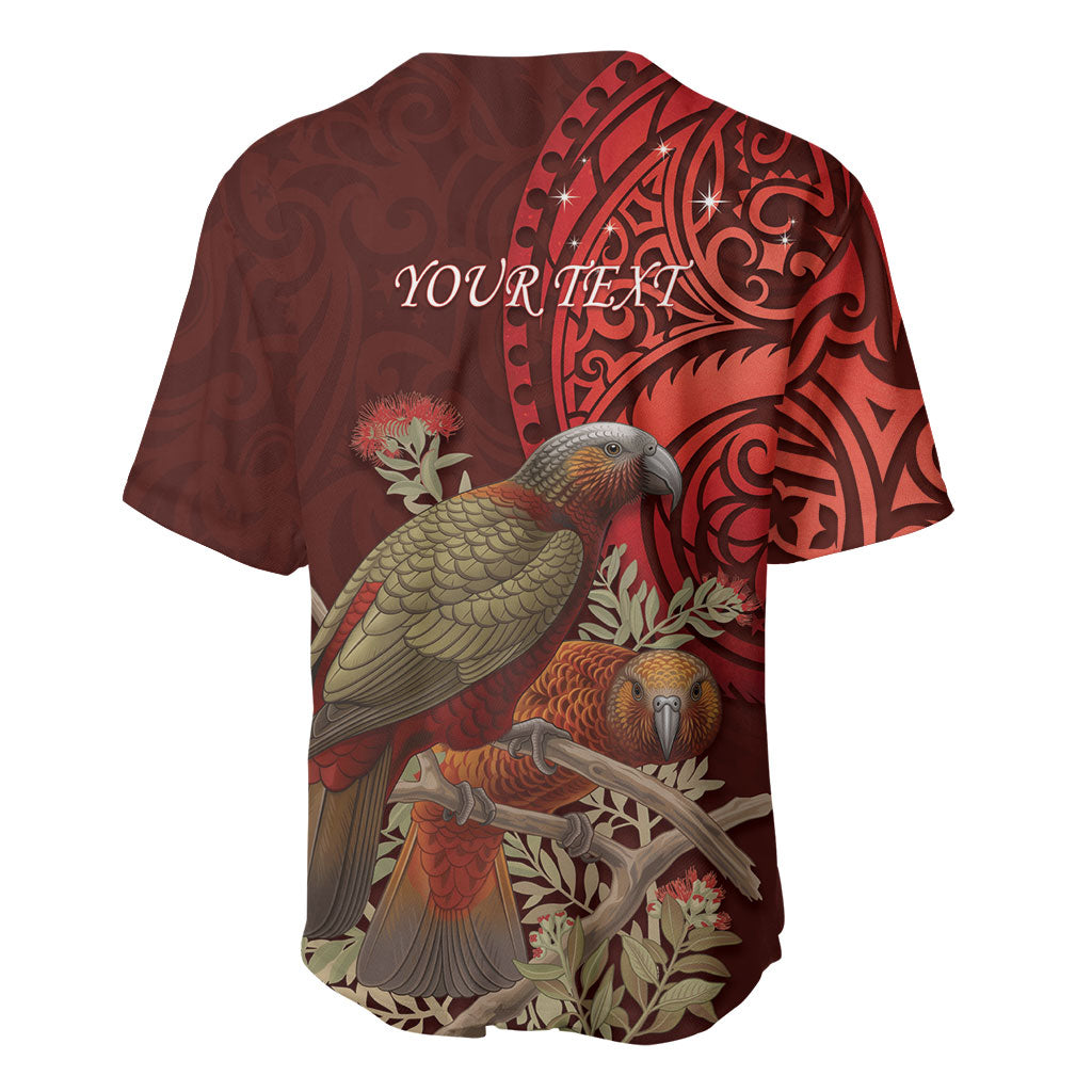 New Zealand Kaka Bird Personalised Baseball Jersey Pohutukawa Matariki Maori Pattern