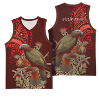 New Zealand Kaka Bird Personalised Basketball Jersey Pohutukawa Matariki Maori Pattern