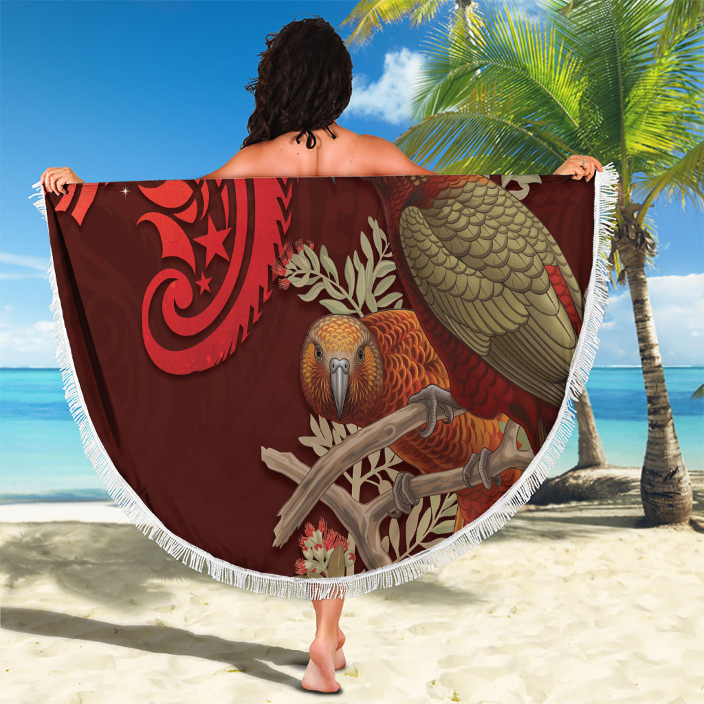 New Zealand Kaka Bird Personalised Beach Blanket Pohutukawa Matariki Maori Pattern