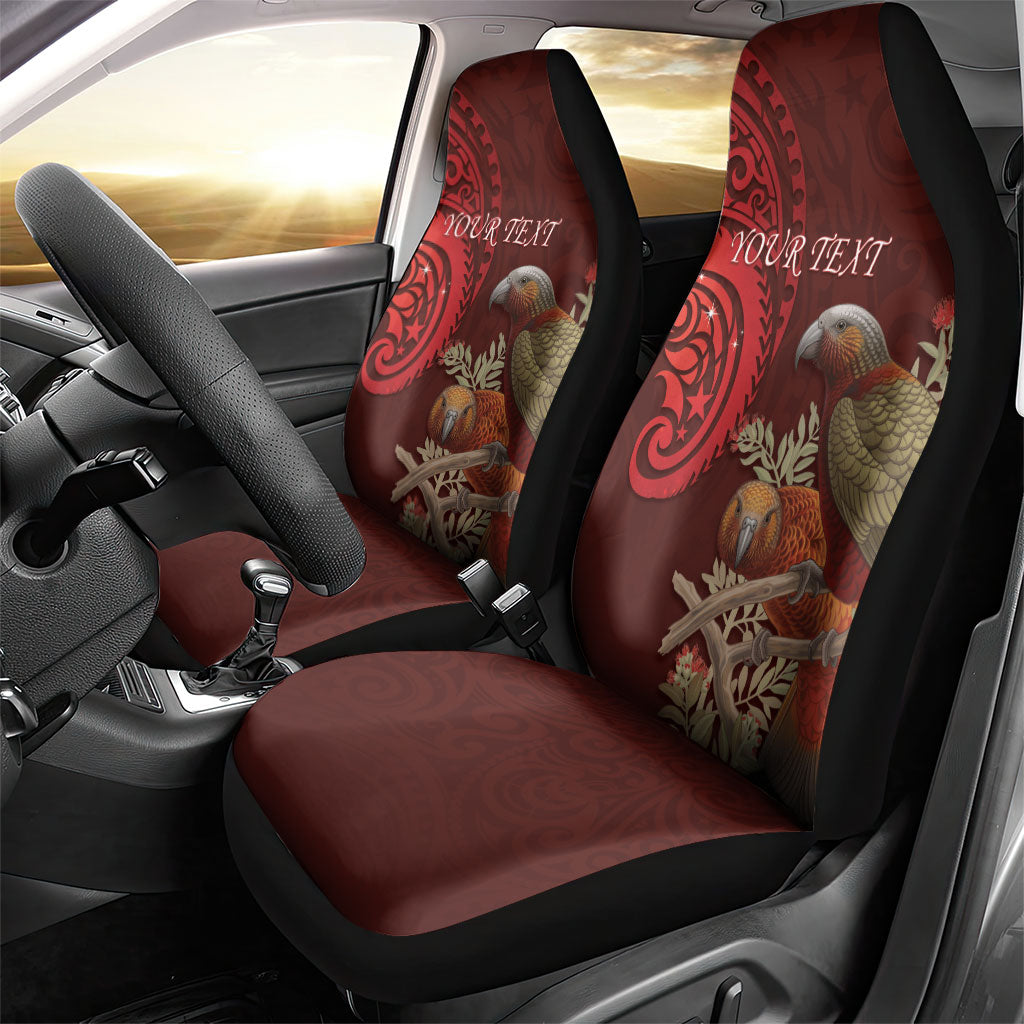 New Zealand Kaka Bird Personalised Car Seat Cover Pohutukawa Matariki Maori Pattern