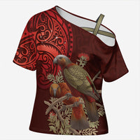 New Zealand Kaka Bird Personalised Cross Shoulder Shirt Pohutukawa Matariki Maori Pattern