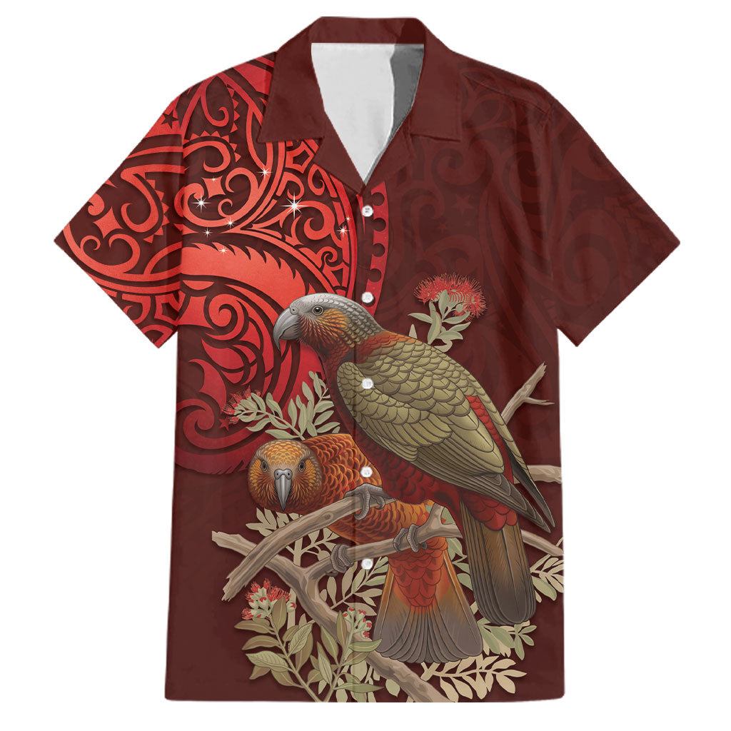 New Zealand Kaka Bird Personalised Family Matching Long Sleeve Bodycon Dress and Hawaiian Shirt Pohutukawa Matariki Maori Pattern LT22 Dad's Shirt - Short Sleeve Red - Polynesian Pride
