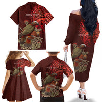New Zealand Kaka Bird Personalised Family Matching Off The Shoulder Long Sleeve Dress and Hawaiian Shirt Pohutukawa Matariki Maori Pattern LT22 - Polynesian Pride