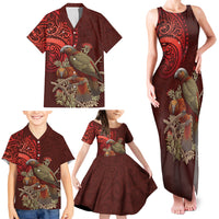 New Zealand Kaka Bird Personalised Family Matching Tank Maxi Dress and Hawaiian Shirt Pohutukawa Matariki Maori Pattern LT22 - Polynesian Pride
