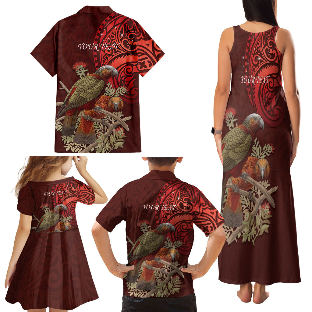 New Zealand Kaka Bird Personalised Family Matching Tank Maxi Dress and Hawaiian Shirt Pohutukawa Matariki Maori Pattern LT22 - Polynesian Pride