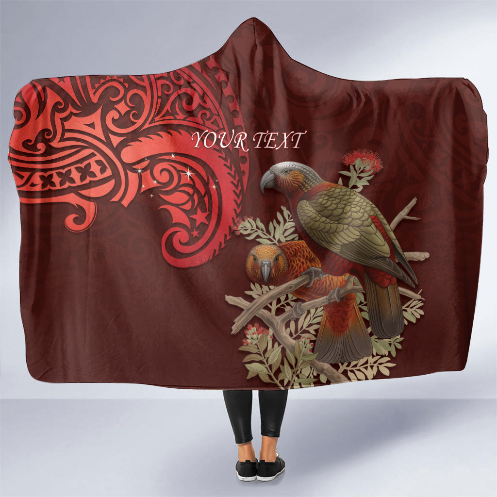 New Zealand Kaka Bird Personalised Hooded Blanket Pohutukawa Matariki Maori Pattern