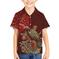 New Zealand Kaka Bird Personalised Kid Hawaiian Shirt Pohutukawa Matariki Maori Pattern