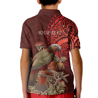 New Zealand Kaka Bird Personalised Kid Polo Shirt Pohutukawa Matariki Maori Pattern