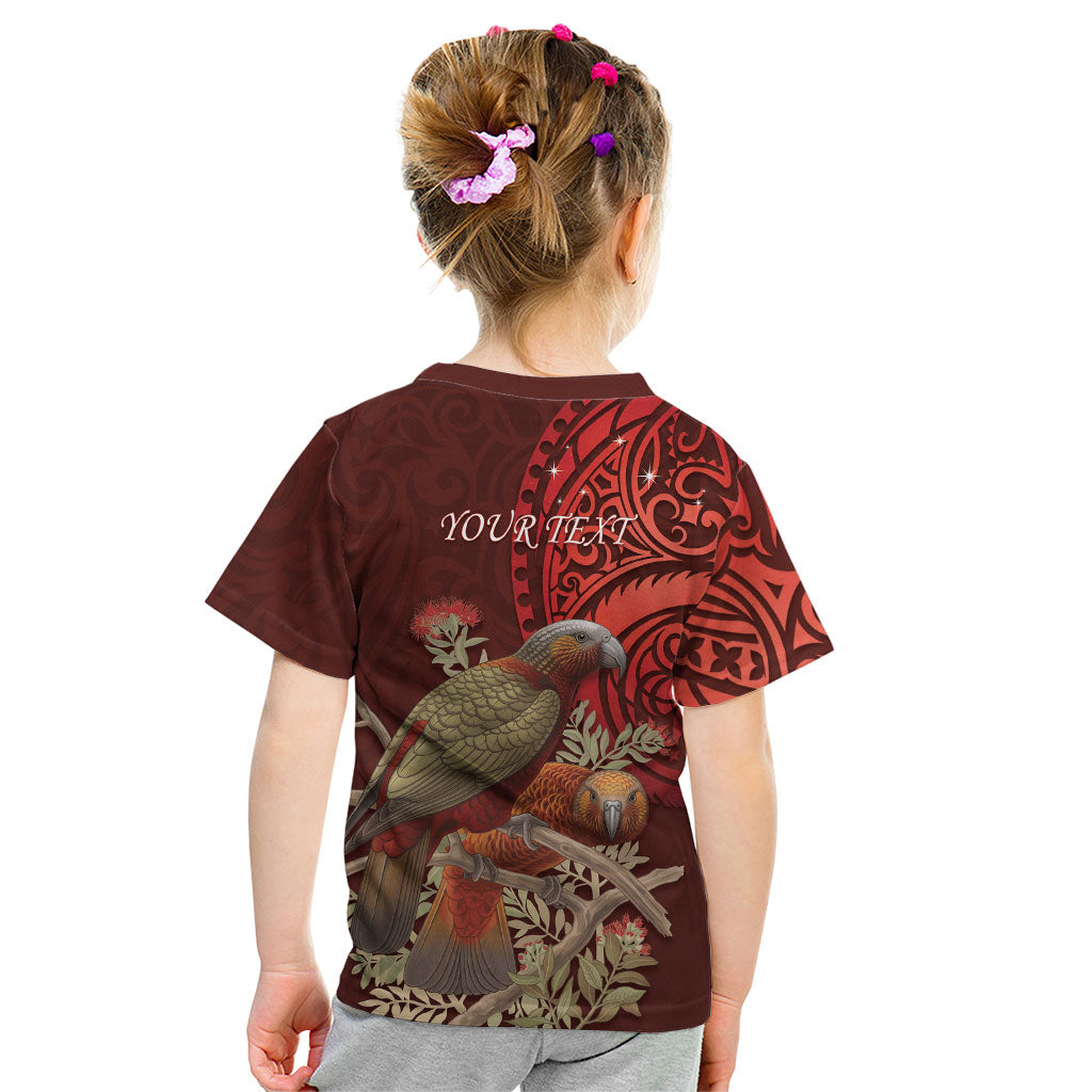 New Zealand Kaka Bird Personalised Kid T Shirt Pohutukawa Matariki Maori Pattern
