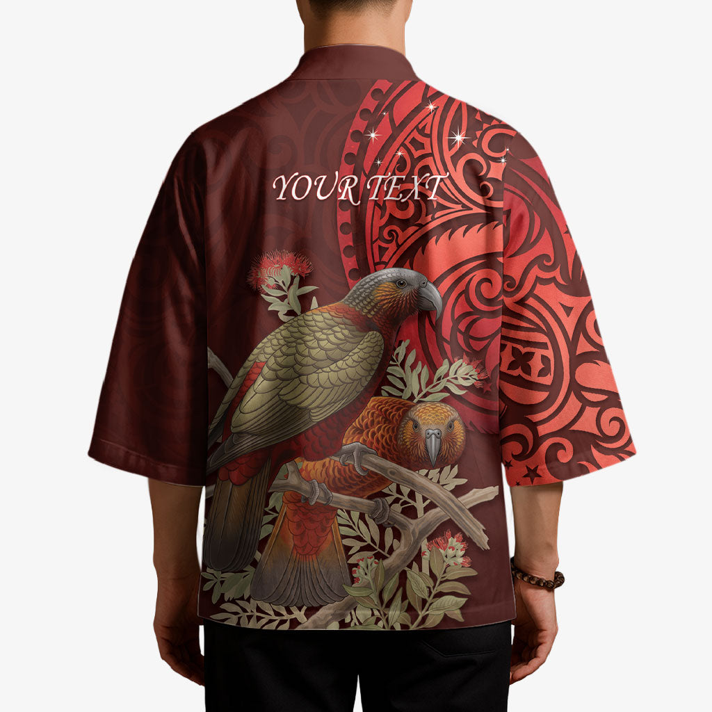 New Zealand Kaka Bird Personalised Kimono Pohutukawa Matariki Maori Pattern