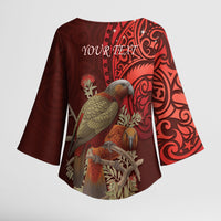 New Zealand Kaka Bird Personalised Kimono Sleeve Blouse Pohutukawa Matariki Maori Pattern
