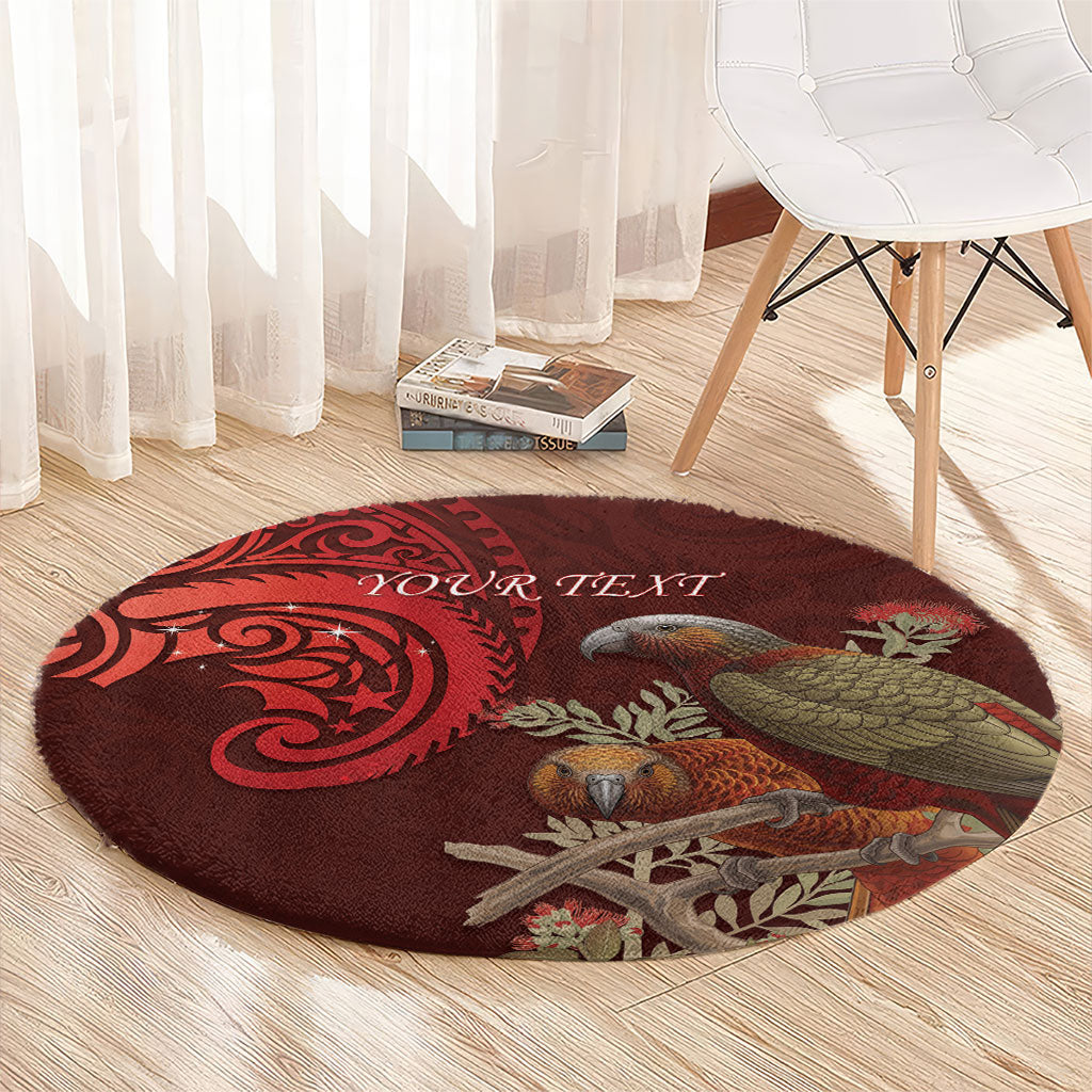 New Zealand Kaka Bird Personalised Round Carpet Pohutukawa Matariki Maori Pattern