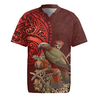 New Zealand Kaka Bird Personalised Rugby Jersey Pohutukawa Matariki Maori Pattern LT22 Red - Polynesian Pride