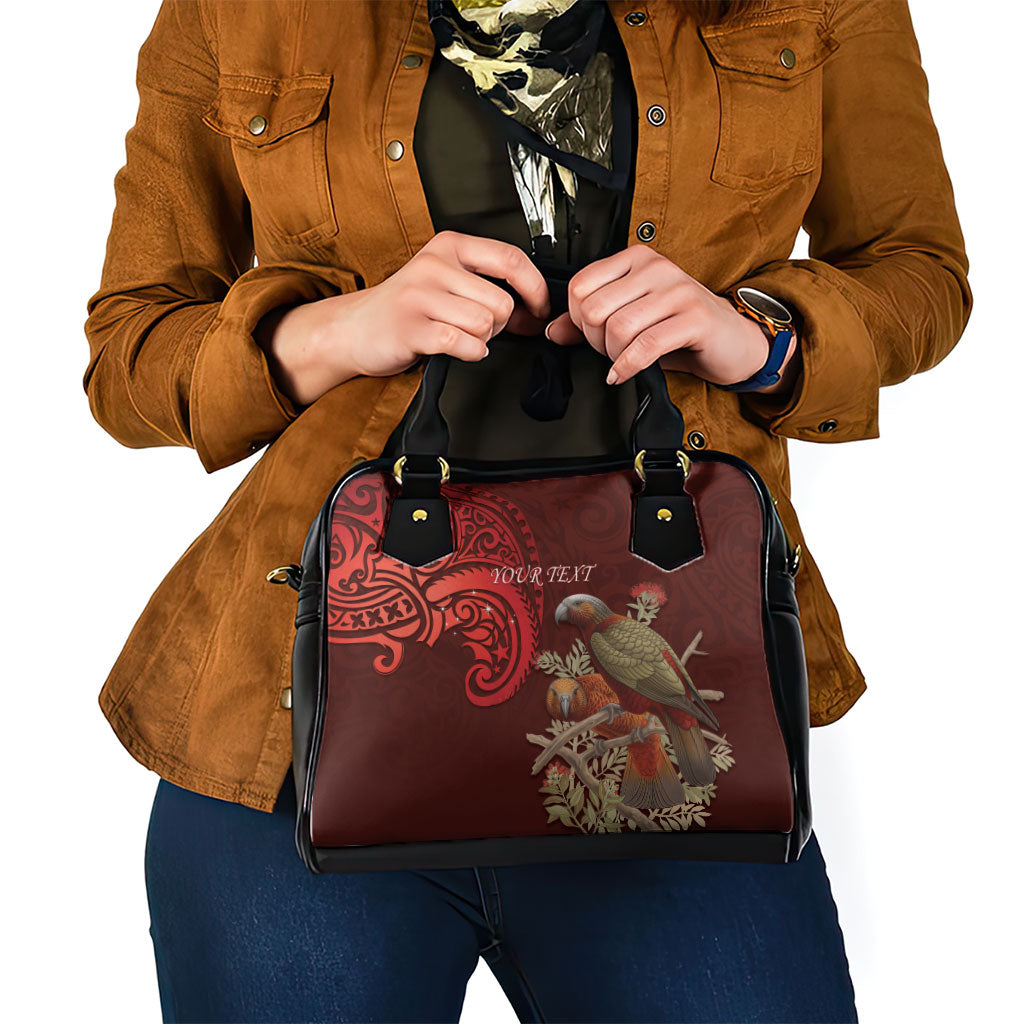 New Zealand Kaka Bird Personalised Shoulder Handbag Pohutukawa Matariki Maori Pattern