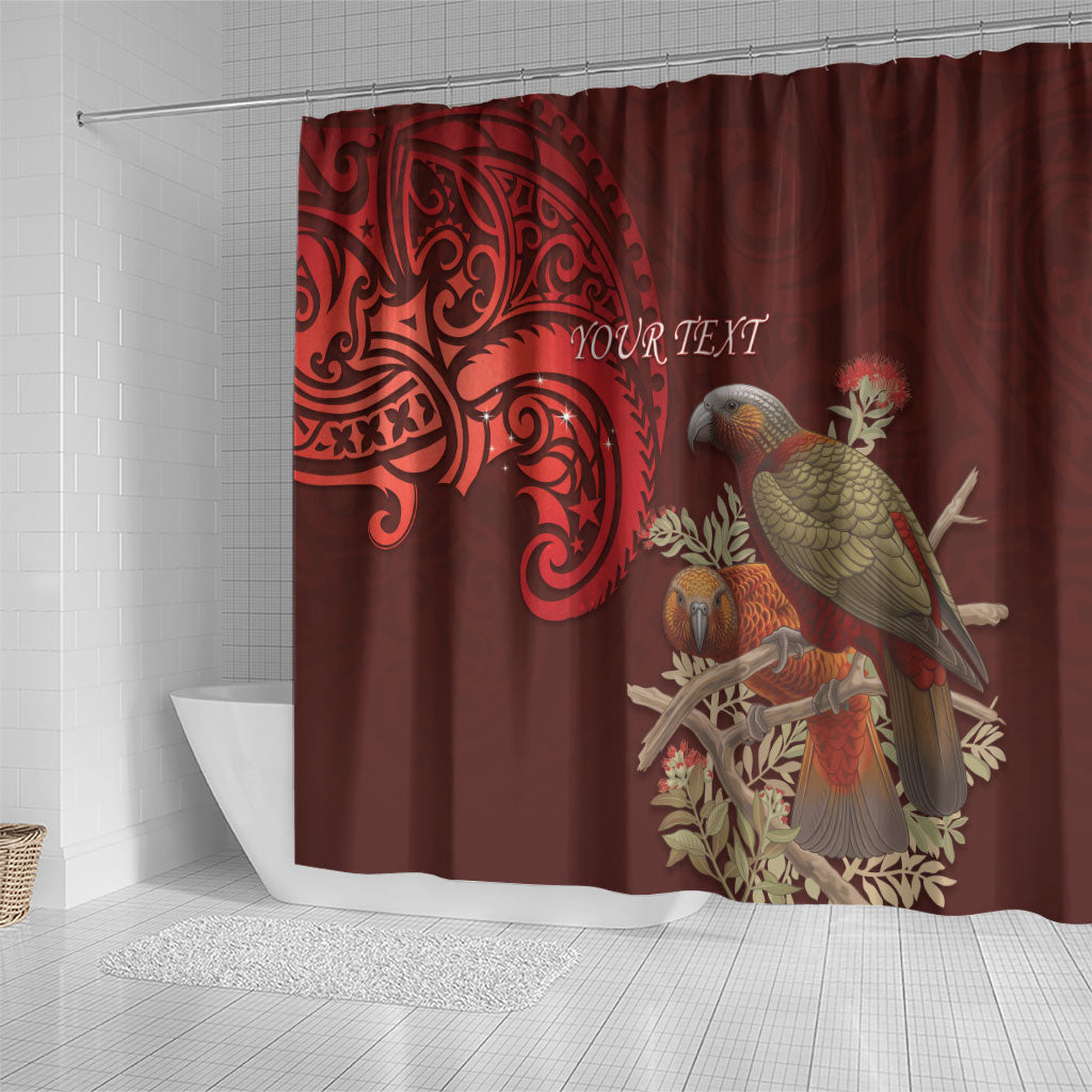 New Zealand Kaka Bird Personalised Shower Curtain Pohutukawa Matariki Maori Pattern