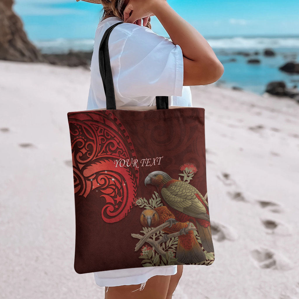 New Zealand Kaka Bird Personalised Tote Bag Pohutukawa Matariki Maori Pattern LT22 - Polynesian Pride