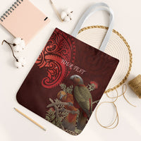 New Zealand Kaka Bird Personalised Tote Bag Pohutukawa Matariki Maori Pattern LT22 White Strap One Size Red - Polynesian Pride