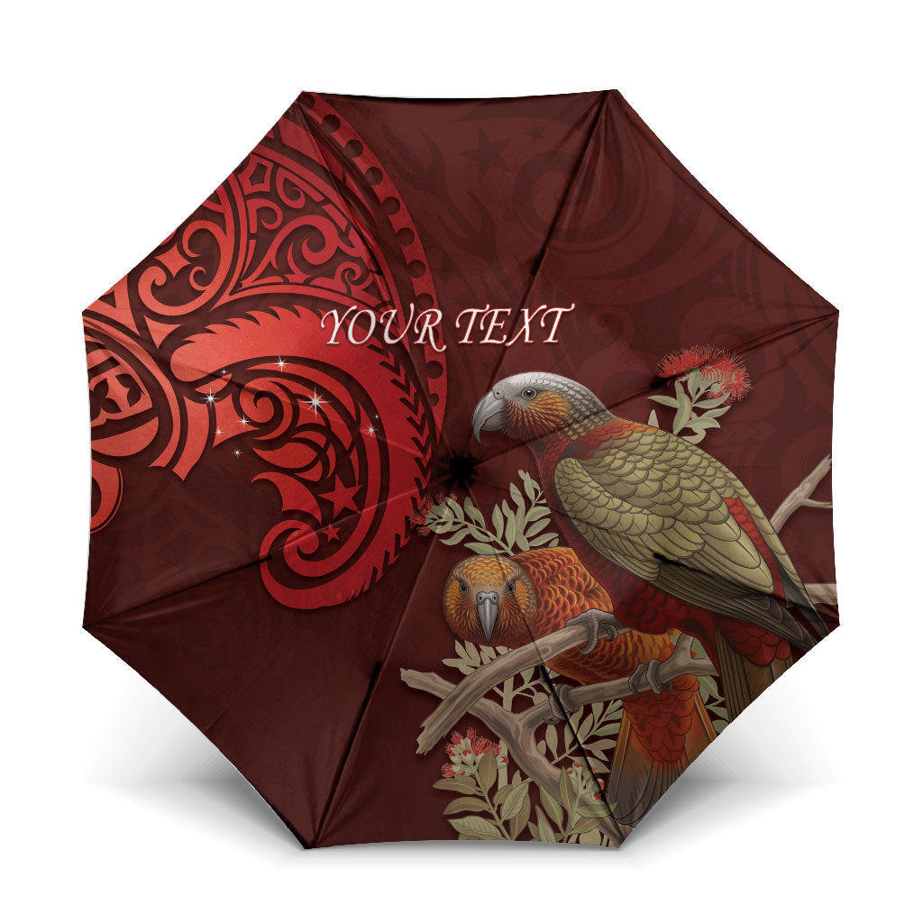 New Zealand Kaka Bird Personalised Umbrella Pohutukawa Matariki Maori Pattern