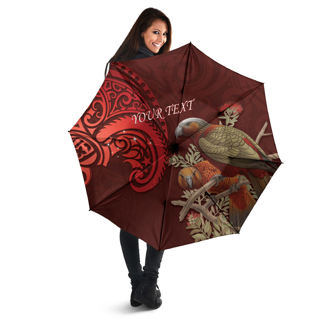 New Zealand Kaka Bird Personalised Umbrella Pohutukawa Matariki Maori Pattern