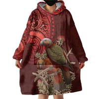 New Zealand Kaka Bird Personalised Wearable Blanket Hoodie Pohutukawa Matariki Maori Pattern