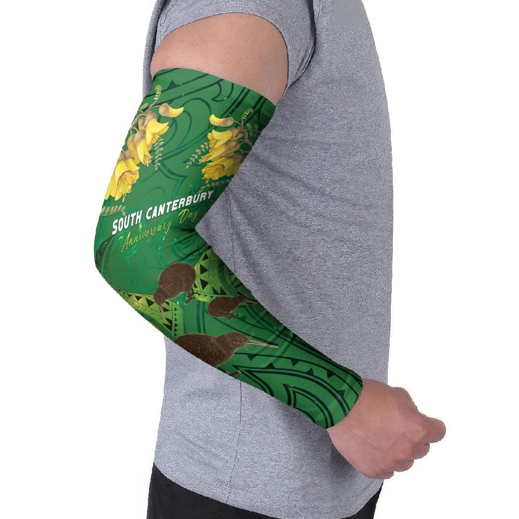 Personalised South Canterbury Anniversary Day Arm Sleeves Kiwi Kowhai Silver Fern Maori Pattern LT22 - Polynesian Pride