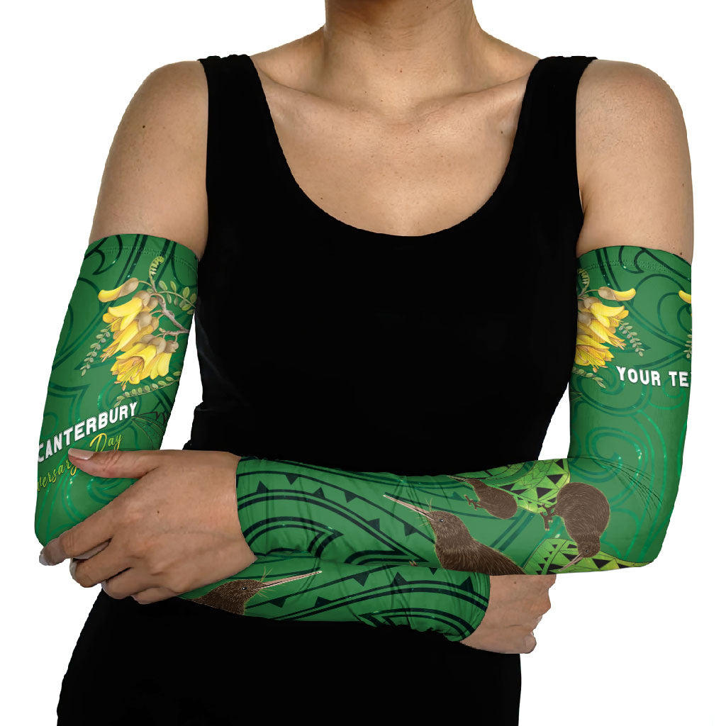 Personalised South Canterbury Anniversary Day Arm Sleeves Kiwi Kowhai Silver Fern Maori Pattern LT22 - Polynesian Pride