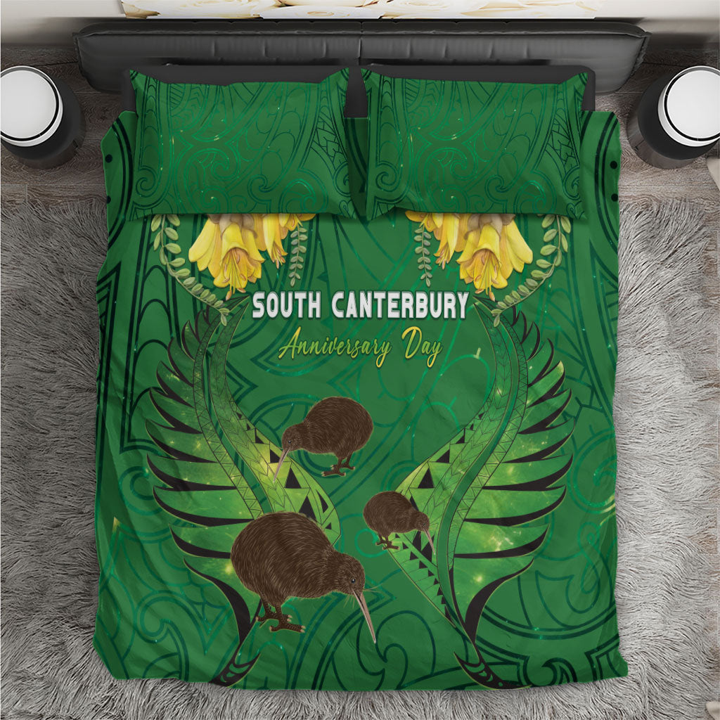 South Canterbury Anniversary Day Bedding Set Kiwi Kowhai Silver Fern Maori Pattern LT22 Green - Polynesian Pride