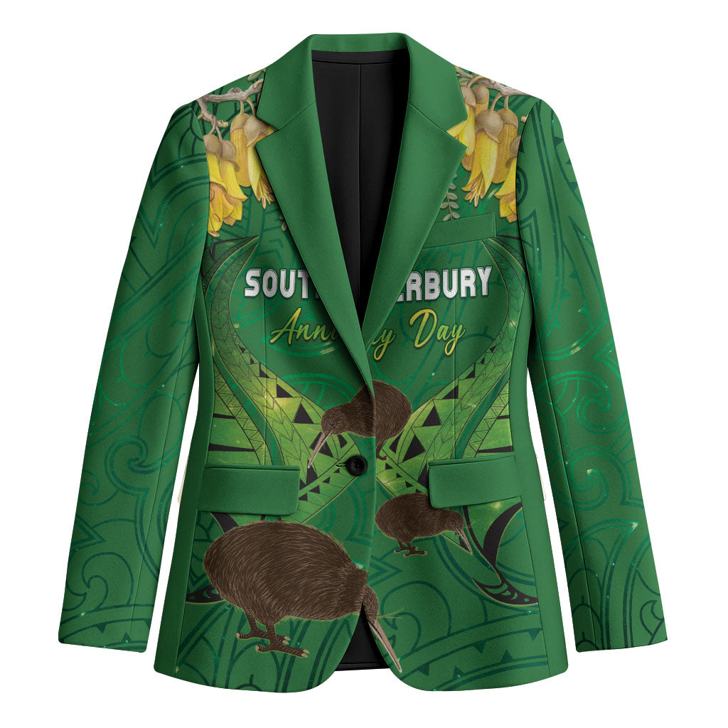 Personalised South Canterbury Anniversary Day Blazer Kiwi Kowhai Silver Fern Maori Pattern LT22 Unisex Green - Polynesian Pride