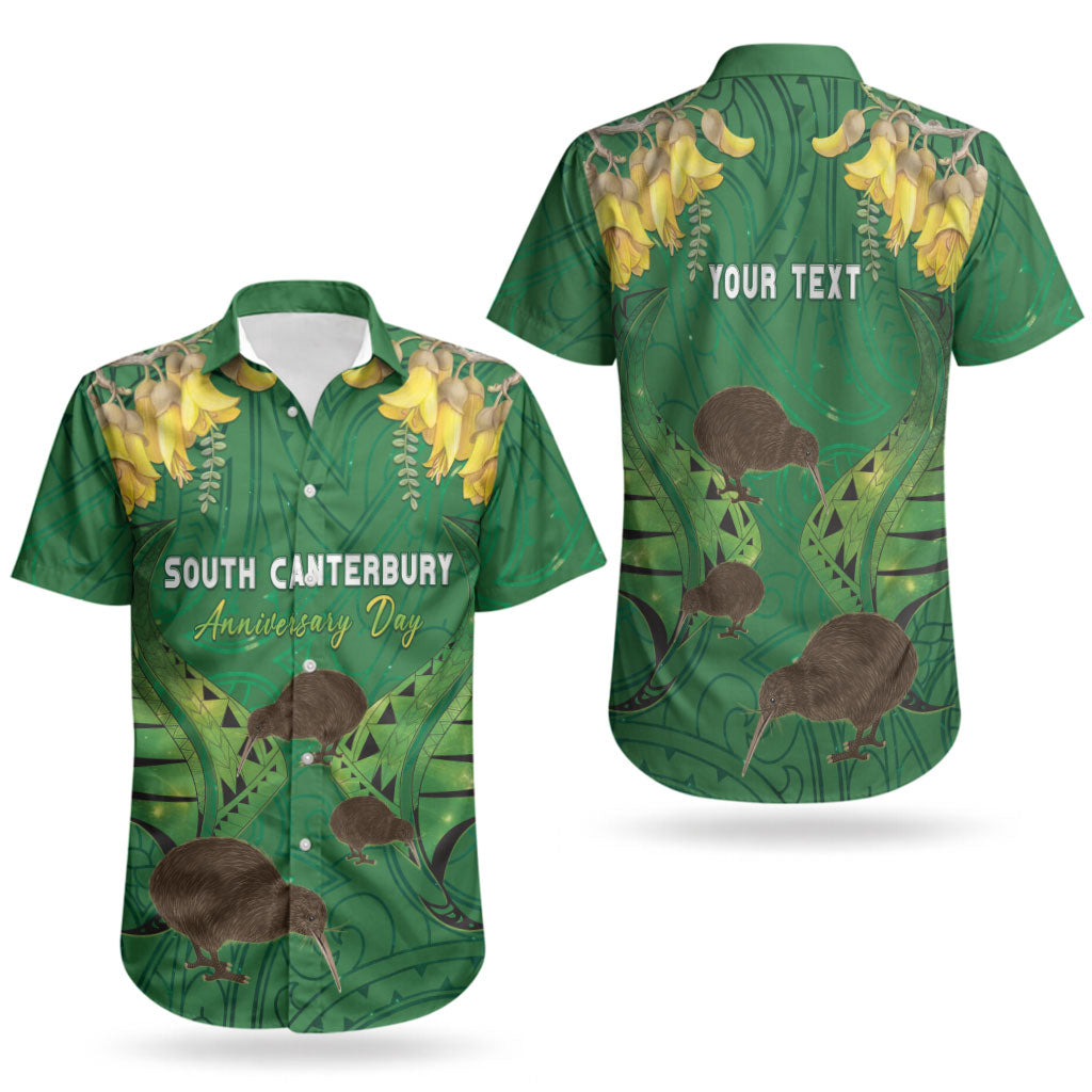 Personalised South Canterbury Anniversary Day Couples Matching Off Shoulder Short Dress and Hawaiian Shirt Kiwi Kowhai Silver Fern Maori Pattern LT22 - Polynesian Pride