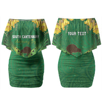 Personalised South Canterbury Anniversary Day Couples Matching Off Shoulder Short Dress and Long Sleeve Button Shirt Kiwi Kowhai Silver Fern Maori Pattern LT22 - Polynesian Pride