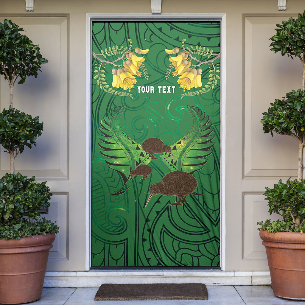 Personalised South Canterbury Anniversary Day Door Cover Kiwi Kowhai Silver Fern Maori Pattern LT22 Green - Polynesian Pride