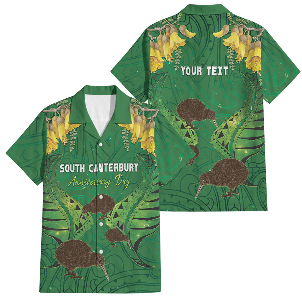 Personalised South Canterbury Anniversary Day Family Matching Mermaid Dress and Hawaiian Shirt Kiwi Kowhai Silver Fern Maori Pattern LT22 Dad's Shirt - Short Sleeve Green - Polynesian Pride