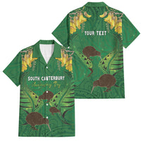 Personalised South Canterbury Anniversary Day Family Matching Mermaid Dress and Hawaiian Shirt Kiwi Kowhai Silver Fern Maori Pattern LT22 Dad's Shirt - Short Sleeve Green - Polynesian Pride