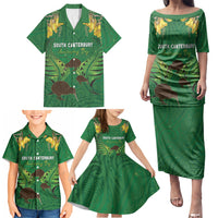 Personalised South Canterbury Anniversary Day Family Matching Puletasi and Hawaiian Shirt Kiwi Kowhai Silver Fern Maori Pattern LT22 - Polynesian Pride