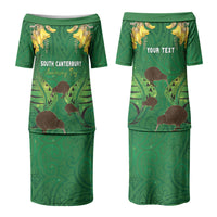 Personalised South Canterbury Anniversary Day Family Matching Puletasi and Hawaiian Shirt Kiwi Kowhai Silver Fern Maori Pattern LT22 Mom's Dress Green - Polynesian Pride