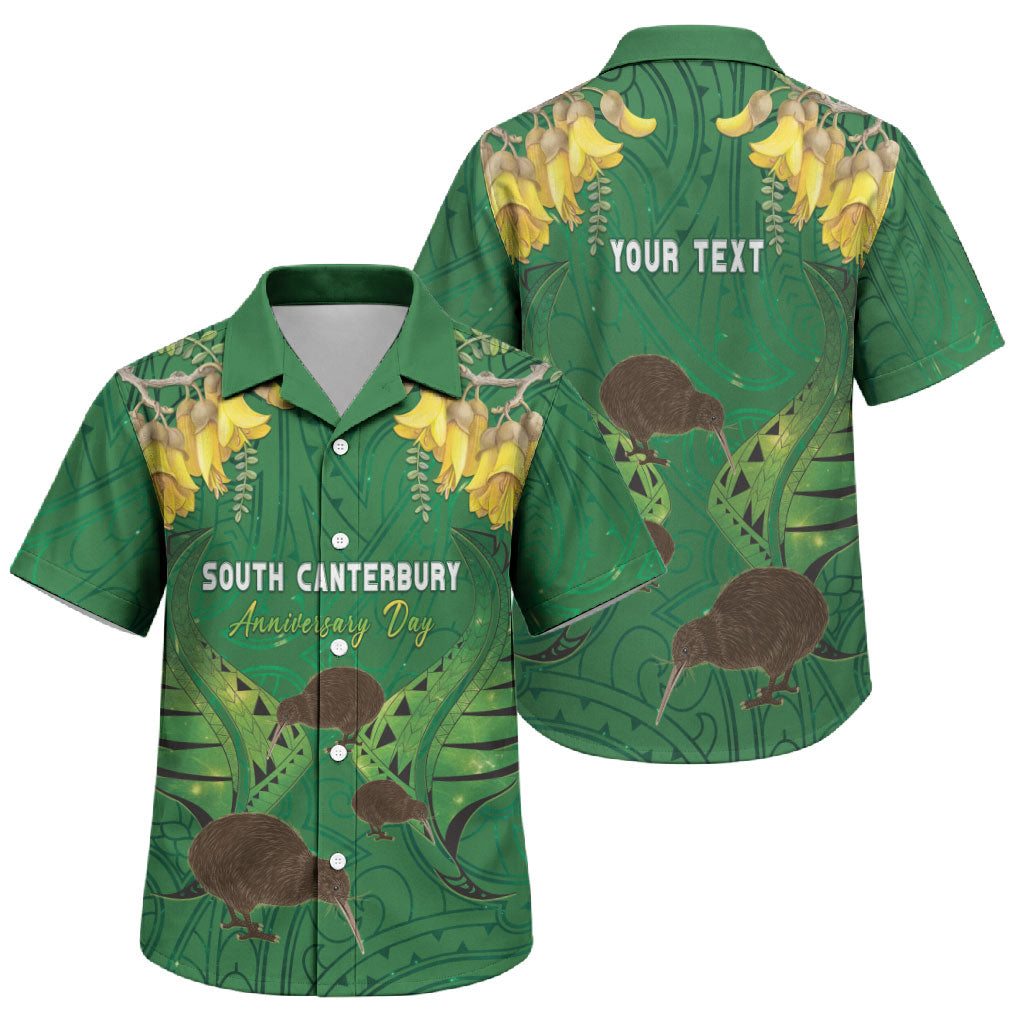 Personalised South Canterbury Anniversary Day Family Matching Summer Maxi Dress and Hawaiian Shirt Kiwi Kowhai Silver Fern Maori Pattern LT22 Son's Shirt Green - Polynesian Pride