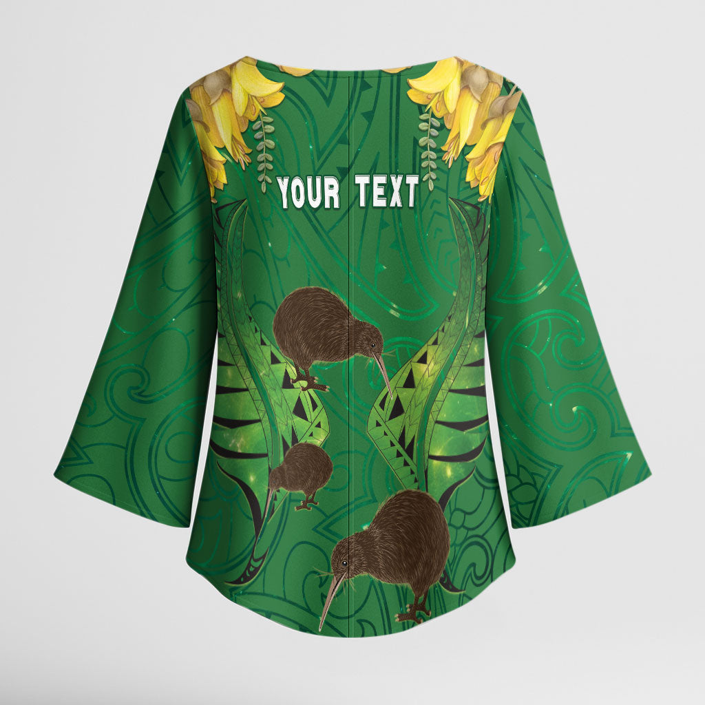 Personalised South Canterbury Anniversary Day Kimono Sleeve Blouse Kiwi Kowhai Silver Fern Maori Pattern LT22 - Polynesian Pride