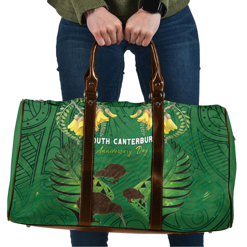 South Canterbury Anniversary Day Travel Bag Kiwi Kowhai Silver Fern Maori Pattern LT22 Green - Polynesian Pride