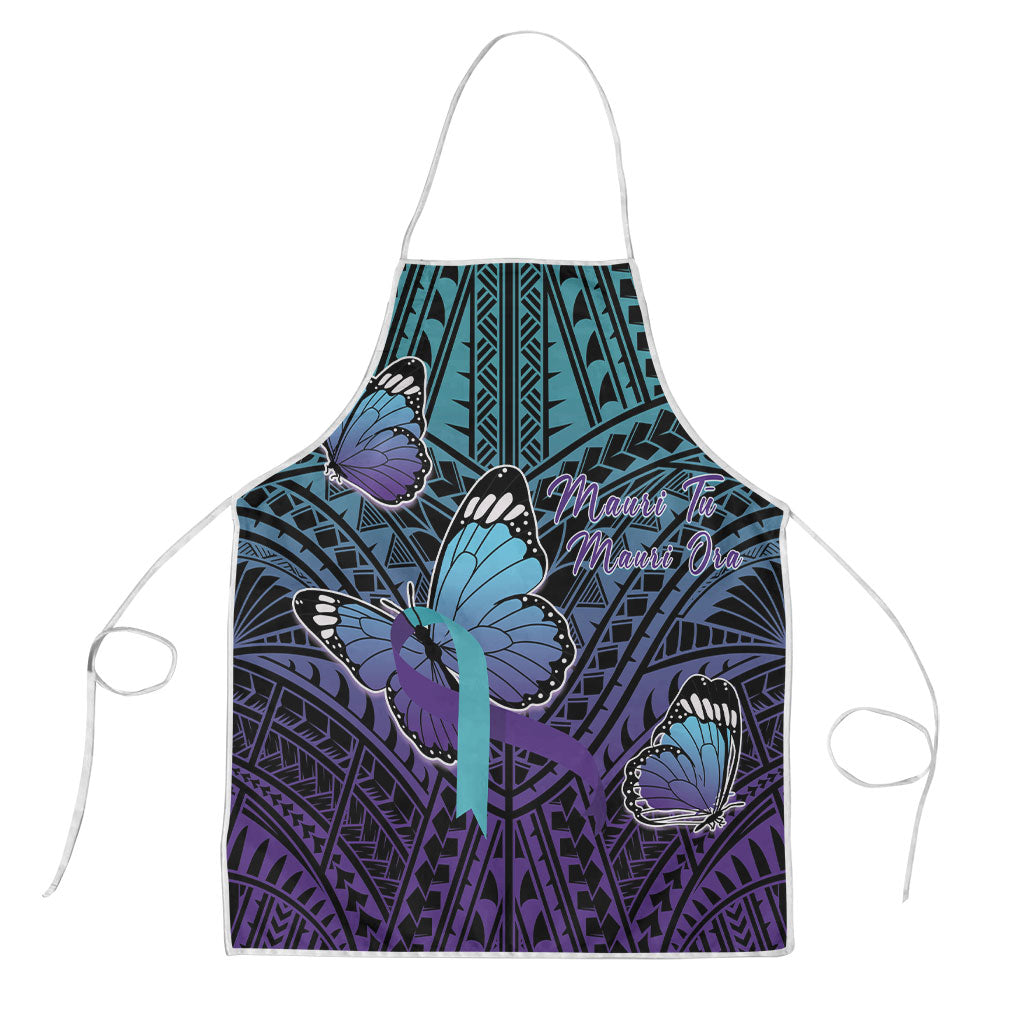 New Zealand Suicide Prevention Month Apron Maori Mauri Tu Mauri Ora Polynesian Pattern LT22 Teal - Polynesian Pride