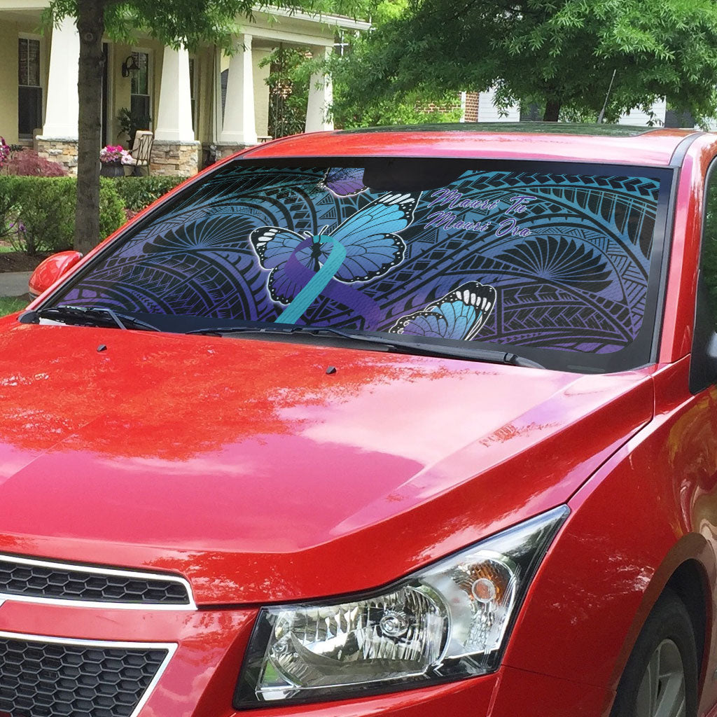New Zealand Suicide Prevention Month Auto Sun Shade Maori Mauri Tu Mauri Ora Polynesian Pattern LT22 - Polynesian Pride