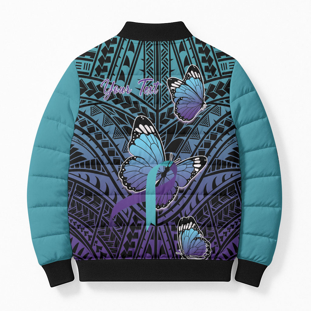 Personalised New Zealand Suicide Prevention Month Bomber Puffer Jacket Maori Mauri Tu Mauri Ora Polynesian Pattern LT22 - Polynesian Pride