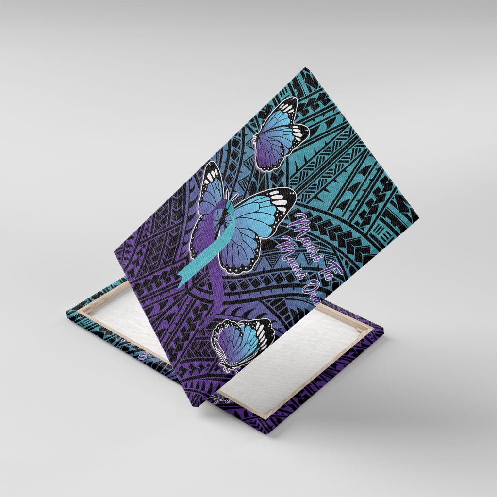New Zealand Suicide Prevention Month Canvas Wall Art Maori Mauri Tu Mauri Ora Polynesian Pattern LT22 With Frame Teal - Polynesian Pride