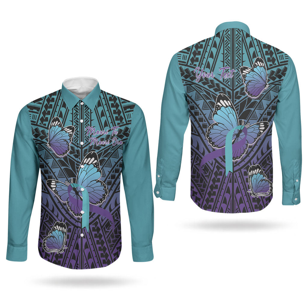 Personalised New Zealand Suicide Prevention Month Couples Matching Puletasi and Long Sleeve Button Shirt Maori Mauri Tu Mauri Ora Polynesian Pattern LT22 - Polynesian Pride