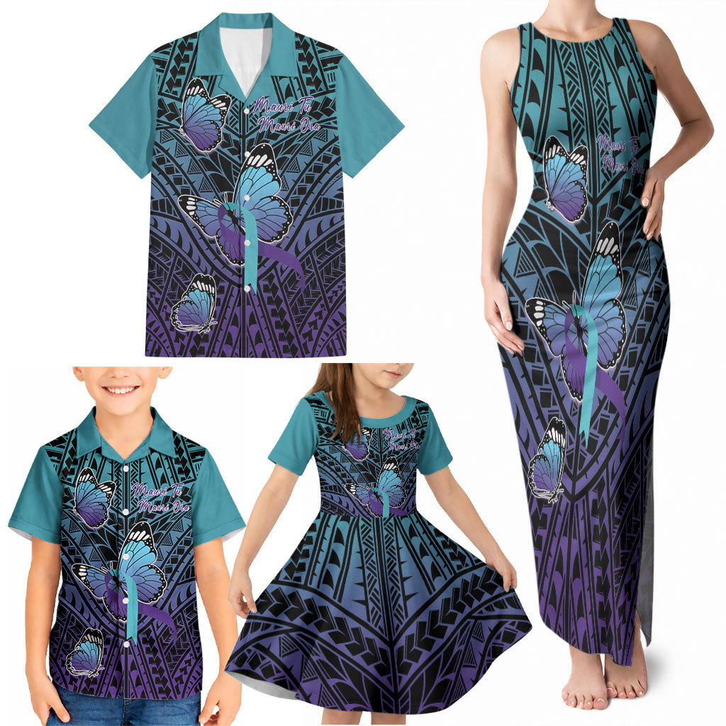 Personalised New Zealand Suicide Prevention Month Family Matching Tank Maxi Dress and Hawaiian Shirt Maori Mauri Tu Mauri Ora Polynesian Pattern