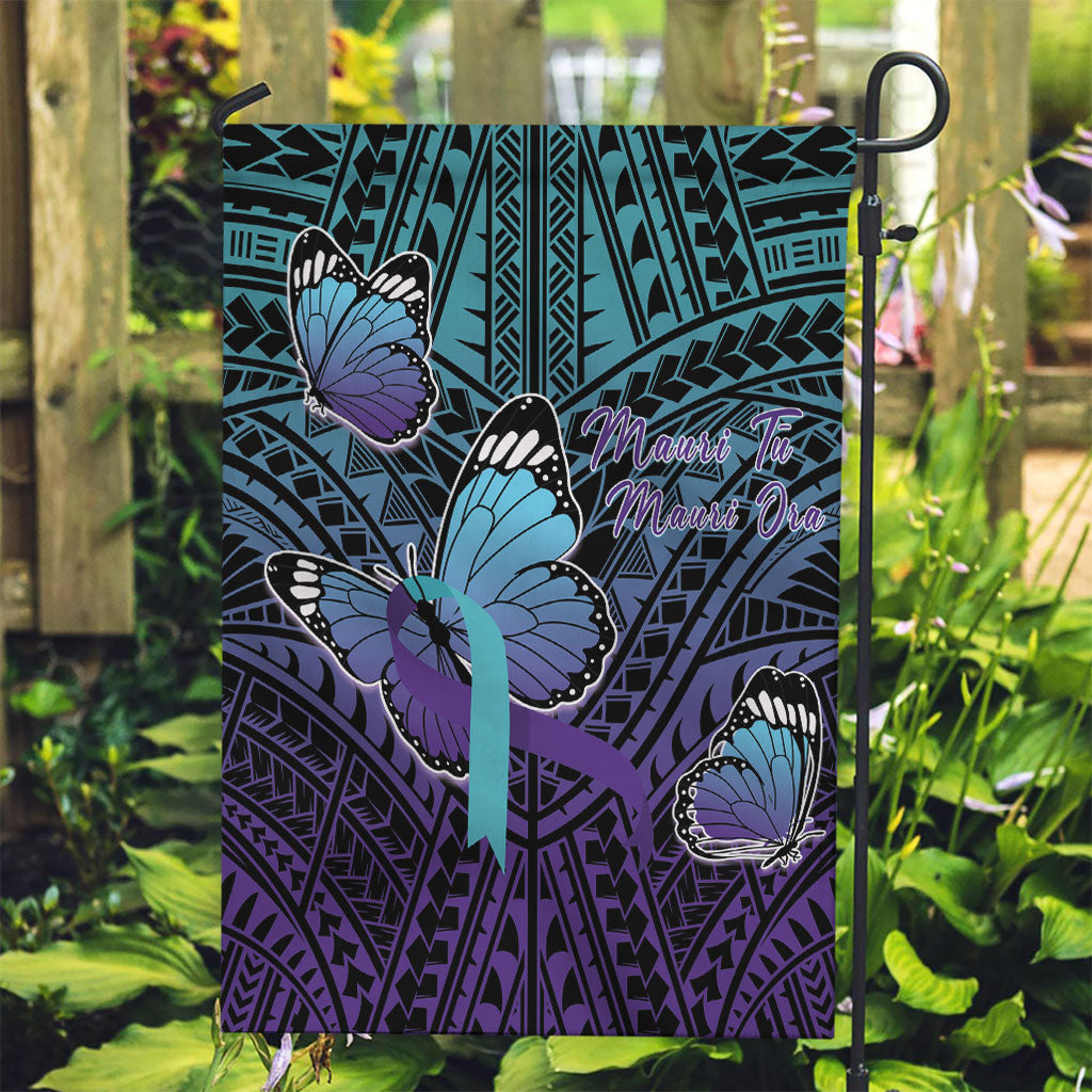 New Zealand Suicide Prevention Month Garden Flag Maori Mauri Tu Mauri Ora Polynesian Pattern LT22 Garden Flag Teal - Polynesian Pride