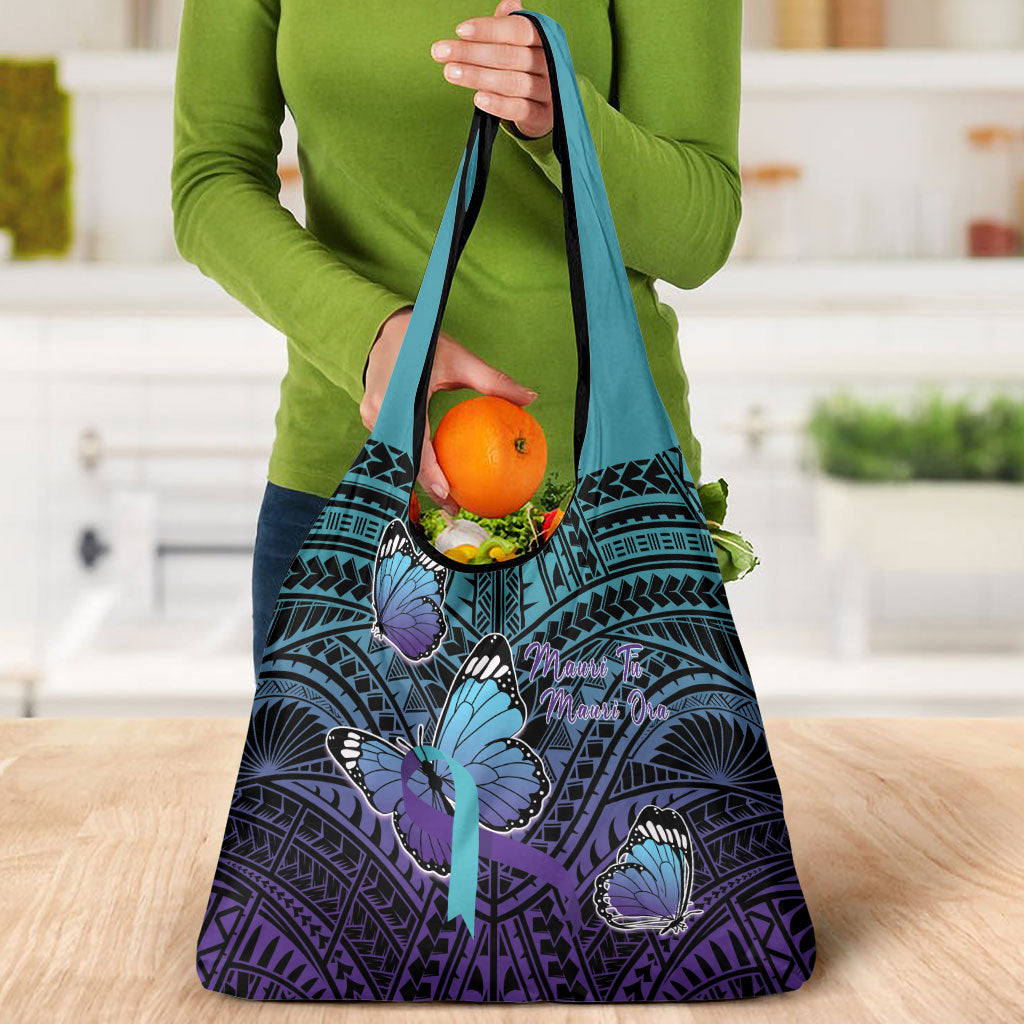 New Zealand Suicide Prevention Month Grocery Bag Maori Mauri Tu Mauri Ora Polynesian Pattern LT22 - Polynesian Pride