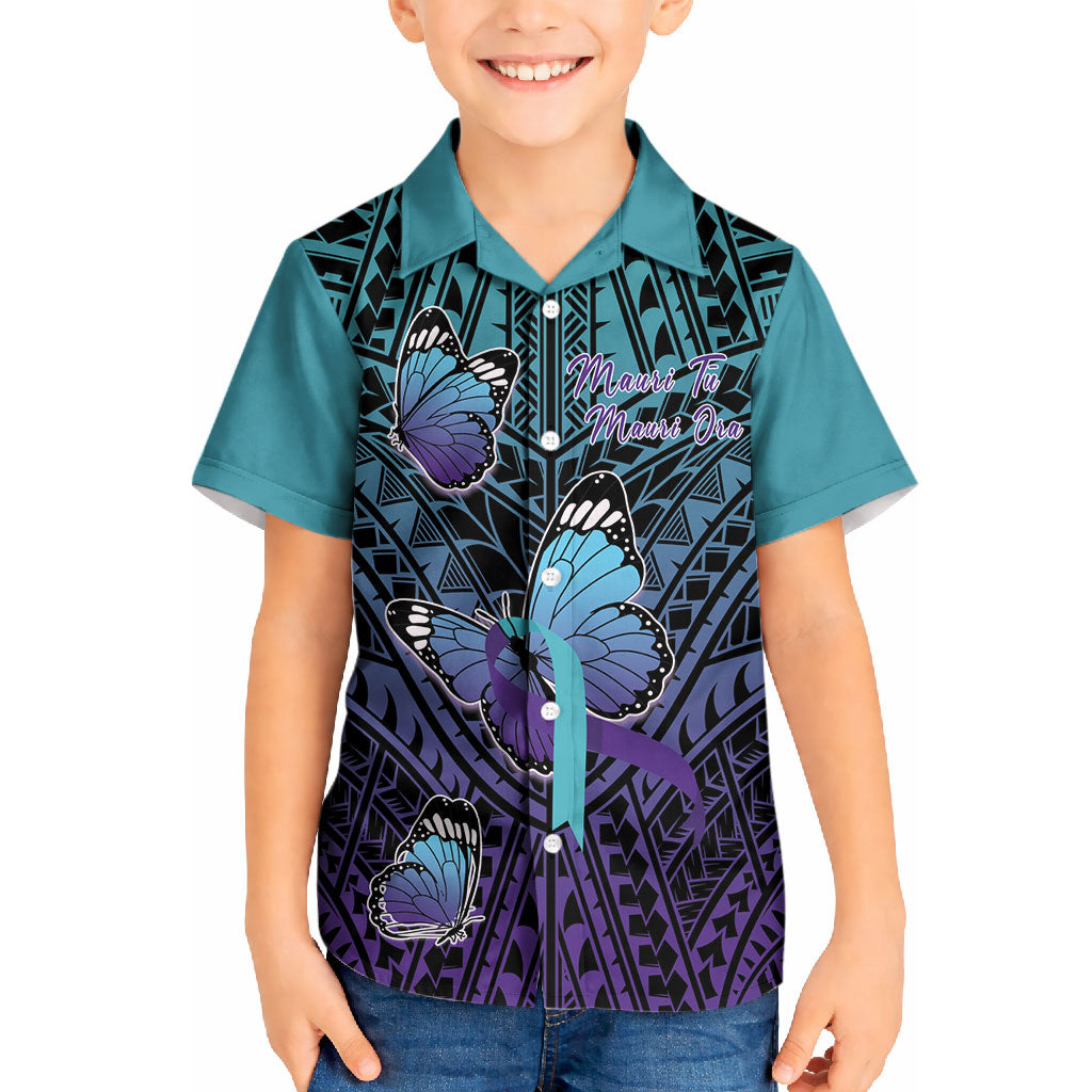 Personalised New Zealand Suicide Prevention Month Kid Hawaiian Shirt Maori Mauri Tu Mauri Ora Polynesian Pattern